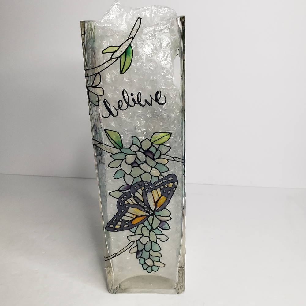 Stained glass butterfly vase by Joan Baker Designs. 244